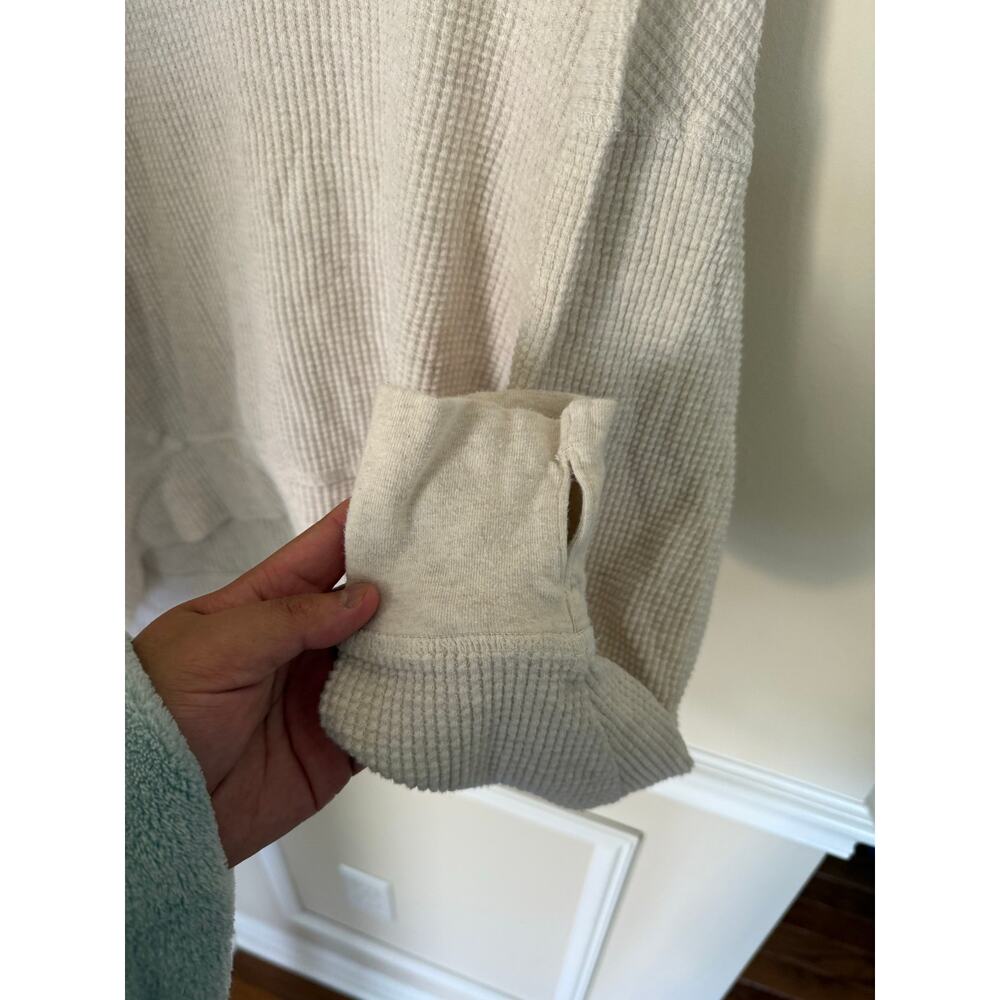 OFFLINE by Aerie Wow! Waffle Knit Pullover Beige Long-Sleeve Lounge Casual- Sz L - Picture 6 of 11